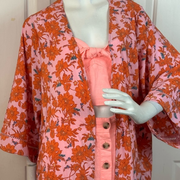 Jessica Simpson Floral Orange and Pink Kimono One Size,  E1. - Picture 3 of 15
